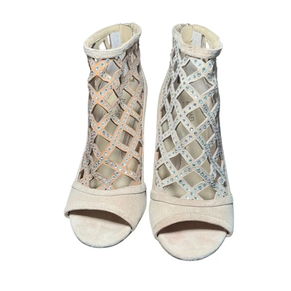 MICHAEL Michael Kors Yvonne Open-Toe Booties Khaki Suede Size 7M